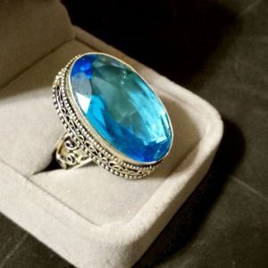 Edwardian style Sterling Silver w/Gorgeous Aqua Marine Blue Stone Size 8(ish)